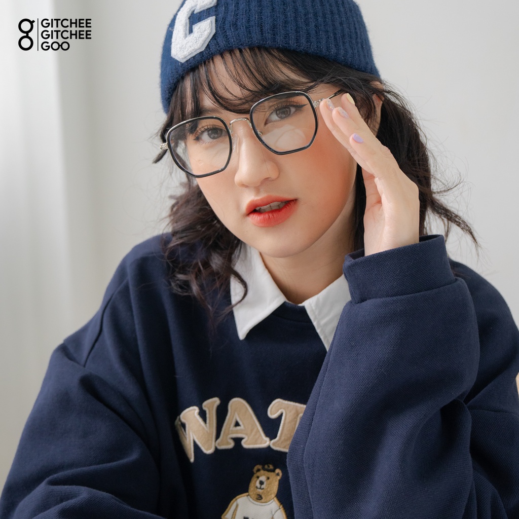 Gọng kính cận nam nữ Gitchee-Goo Tonie gọng kim loại mắt vuông hoạ tiết Chrome Heart