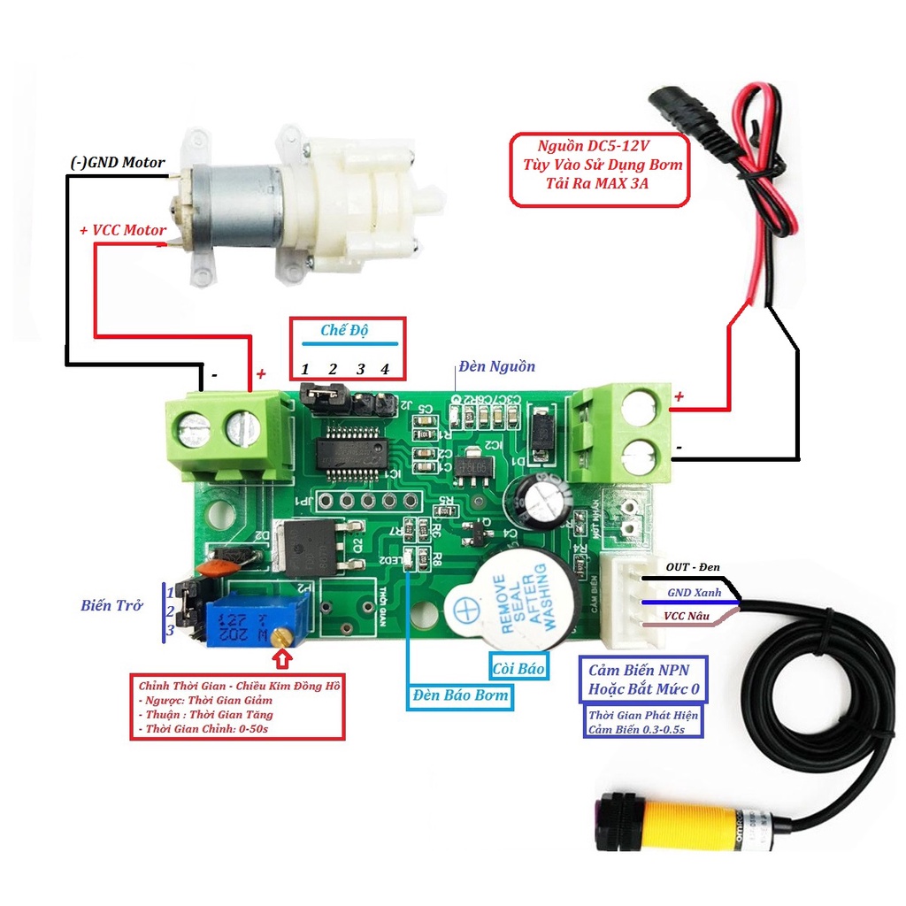 Mạch Trễ RT-D01Mạch Tạo Trễ 0-50SMạch Delay 5-24VChế Mạch Cảm Biến Rửa Tay Cầu Thang