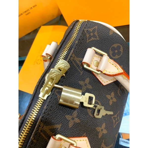 Túi xách đeo chéo da thật cao cấp - Túi L.V trống hoa nâu size 20cm fullbox