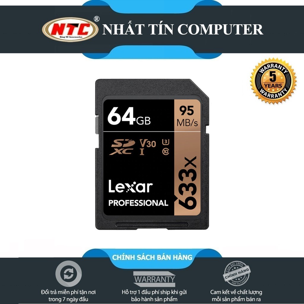 Thẻ Nhớ SDXC Lexar Professional 633x 64GB UHS-I U3 4K V30 95MB/s (Đen) | BigBuy360 - bigbuy360.vn