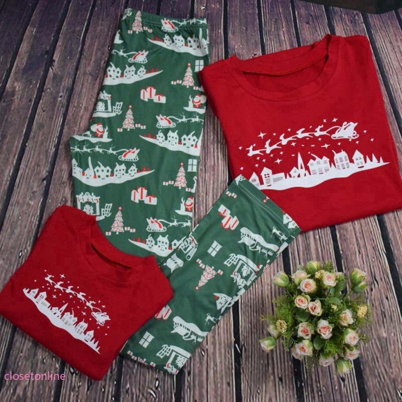 CL❀❀ Family Matching Mom Dad Kids Christmas Pyjamas Long Sleeve T-shirt Pants Sets