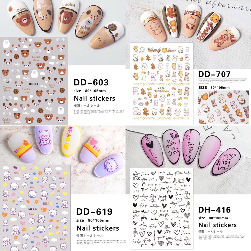 Stick trang trí móng tay hình gấu đáng yêu 12k/1 miếng