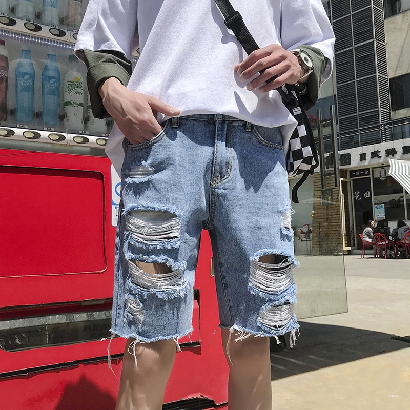 Quần jeans ngắn phối rách phong cách sành điệu dành cho nam