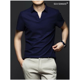 Áo thun nam có cổ mã  POLO CỔ V MÀU XANH ĐEN - chất thun cá sấu cotto