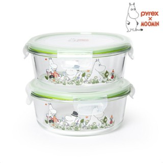★Daltty★ [Pyrex] MOOMIN Set 2 Hộp Đựng Thực Phẩm 960ml Tiện Lợi