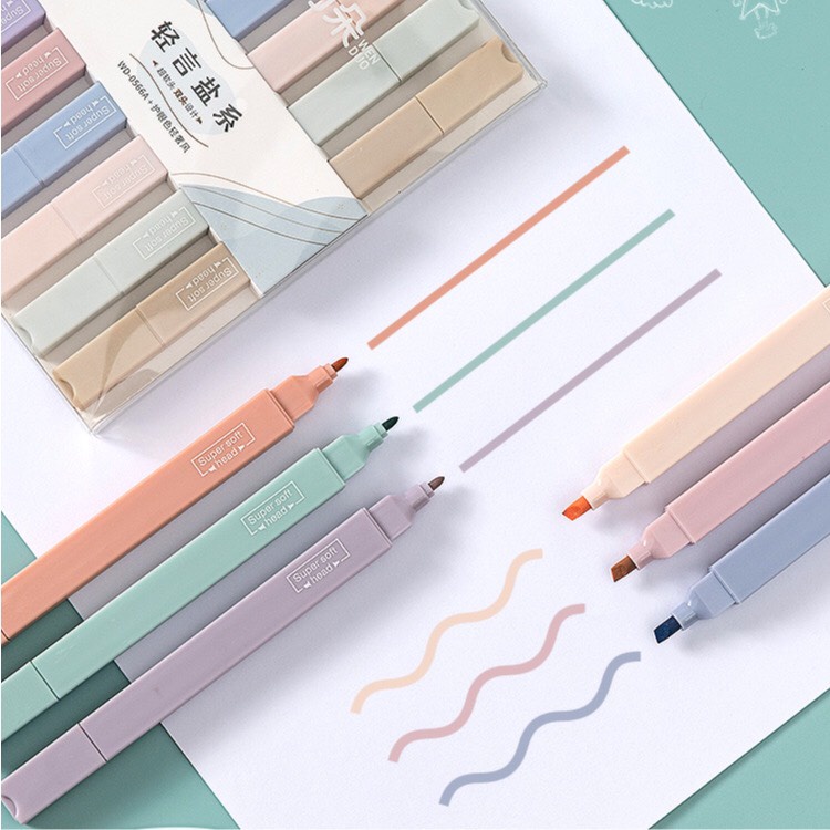 Bút highlight pastel 2 đầu, bút đánh dấu nhớ dòng morandi trang trí sổ bullet journal văn phòng phẩm