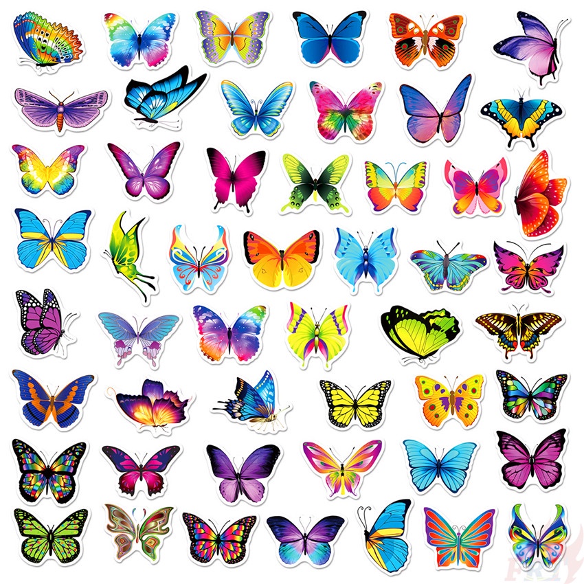 ❉ Miếng Dán Trang Trí Hình Bướm Nhiều Màu 05 ❉ Bộ 50 Miếng Dán Trang Trí Vali Laptop Ván Trượt DIY Thời Trang