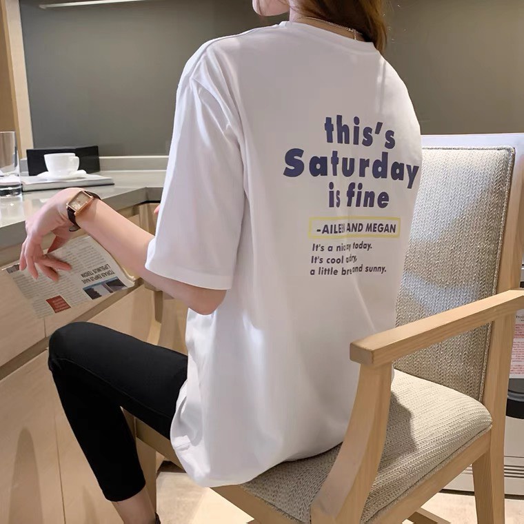 Áo phông nam nữ tay lỡ in chữ saturday, thun cotton dày dặn freesize dưới 75kg