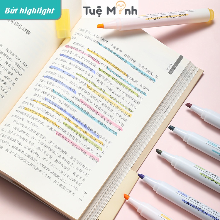 Bộ 6 bút highlight đánh dấu dạ quang, bút ghi nhớ VIENCE màu Leon nét đẹp