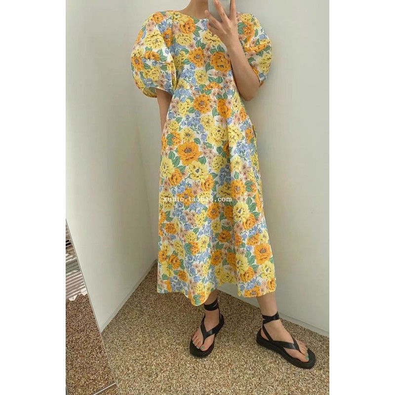 VÁY SUÔNG HOA NHÍ TAY PHỒNG KOREA STYLE TƯƠI TẮN (ảnh thật)