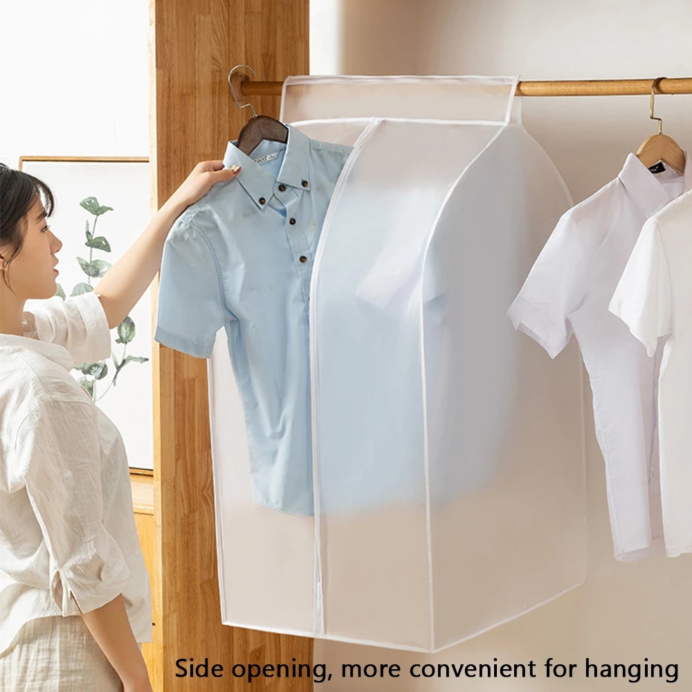Túi đựng áo khoác/đồ vest/đầm chống bụi bằng chất liệu PEVA trong suốt có dây khóa kéo treo trong tủ quần áo gia đình