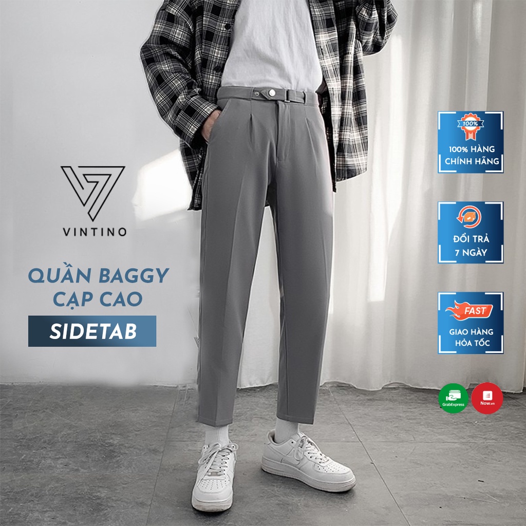 Quần Âu Nam Hàn Quốc, Quần Tây Baggy Nam Có Đai Chỉnh Eo Sidetab Vải Tuyết Mưa Không Bai Xù VINTINO QAK