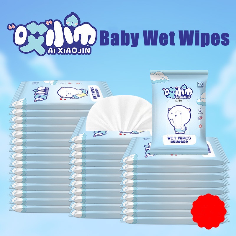 Túi 10 khăn giấy ướt mini tiện dụng cho trẻ em Sabuy