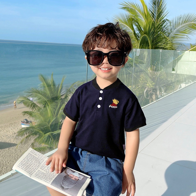 Áo polo cộc tay cổ bomber cho bé trai bé gái Magickids áo phông có cổ trẻ em thêu hoạt hình chất cá sấu AO22029