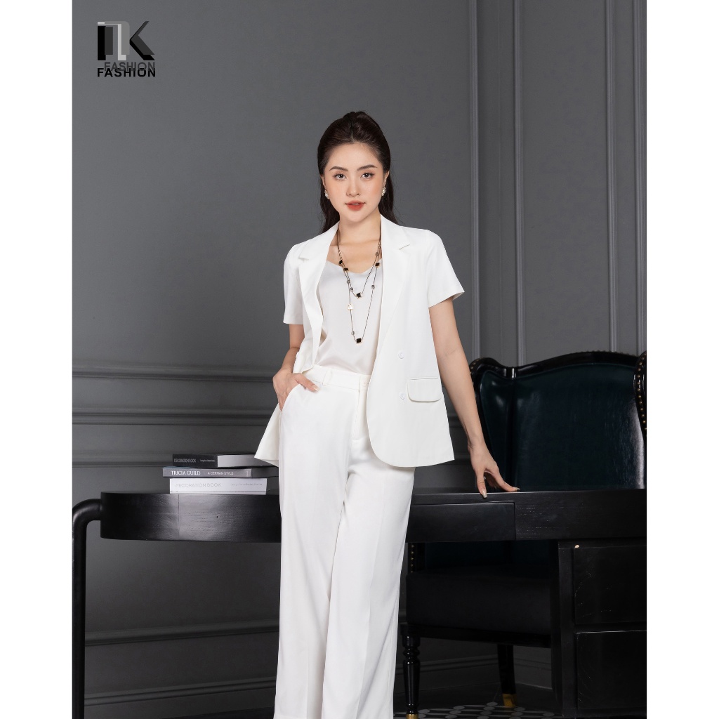 Áo Kí Giả Dáng Suông Tay Ngắn NK Fashion Thiết Kế Đứng Form, 4 Cúc Điệu Đà, Chất Liệu Nhập Hàn Thoáng Mát NKSM2205002