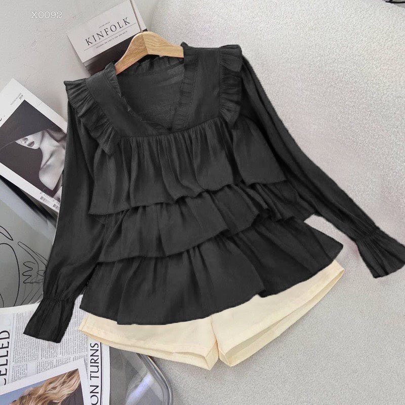 Sét áo babydoll tay dài quần ngắn bigsize Kim Ngân 50 kg đến 90 kg