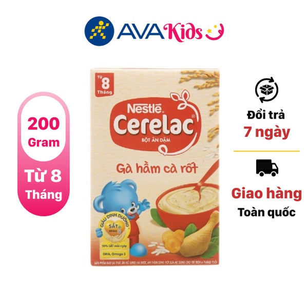 Bột ăn dặm Nestlé Cerelac gà hầm cà rốt hộp 200g (từ 8 tháng)