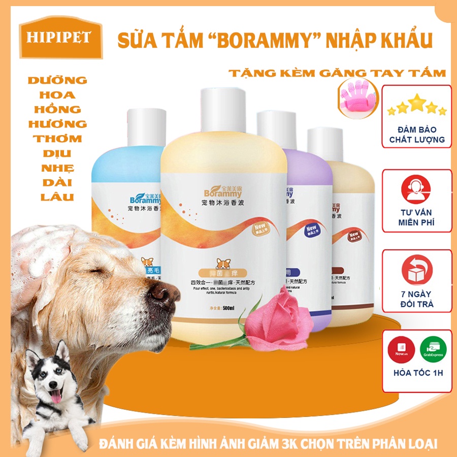 Sữa tắm chó mèo BORAMMY dưỡng chất hoa hồng nuôi dưỡng lông loại 500ml csp06