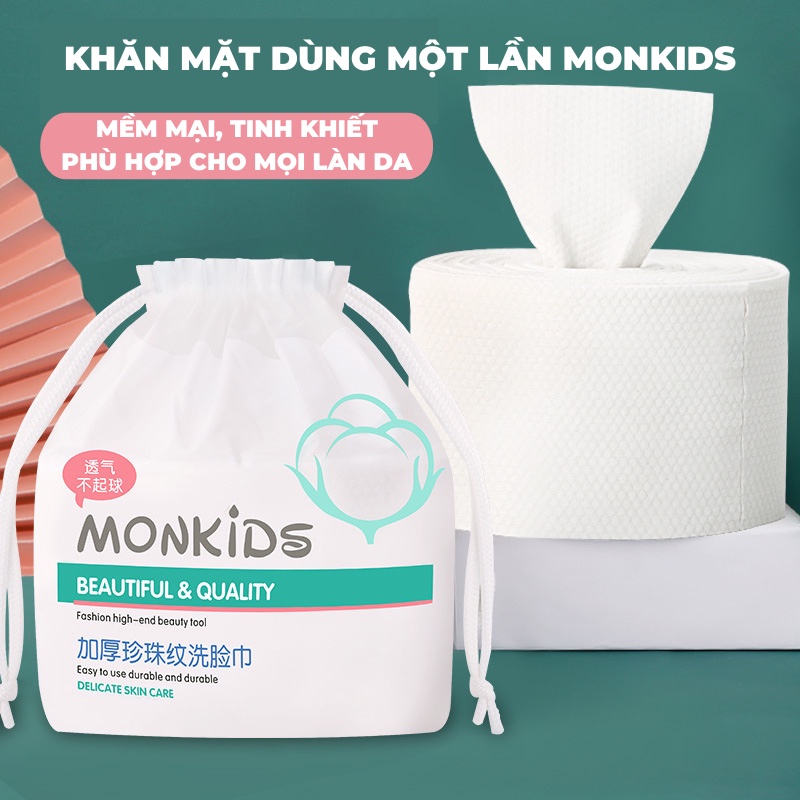Khăn mặt khô Monkids túi lớn 260g dùng 1 lần lau khô, lau ướt - Giấy lau mặt dùng một lần, khăn mặt cuộn