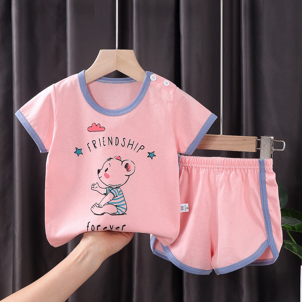 Bộ đồ SANITKUN ngắn tay 100% cotton họa tiết hoạt hình phong cách Hàn Quốc thời trang mùa hè cho bé