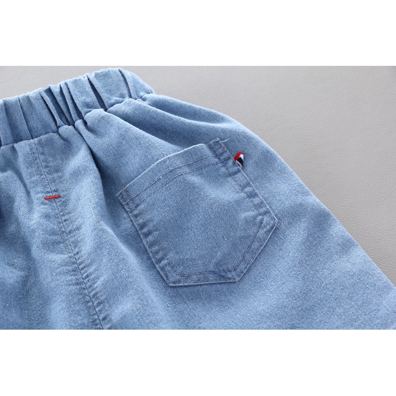 Bộ áo thun cotton tay ngắn + quần short denim dành cho bé trai gái 0-5 tuổi