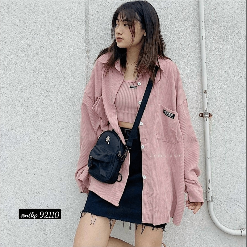 Áo Khoác Nhung Form Rộng 2 Túi Ngực Độc Đáo Phối Logo Thêu Cá Tính TP132 [NewUnisex]