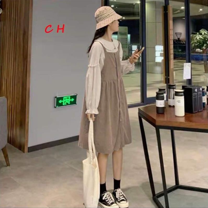 Sét váy yếm kèm sơ mi dáng baby doll phong cách hàn quốc | BigBuy360 - bigbuy360.vn