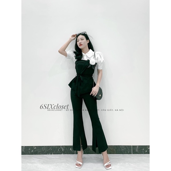Quần vải loe xẻ trước chất co dãn thời trang công sở 6SIX closet