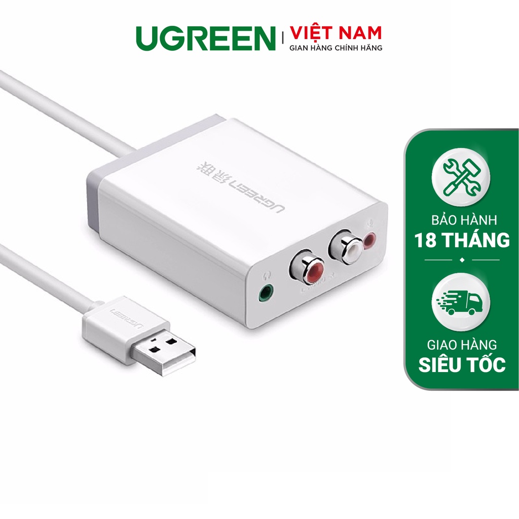Bộ chuyển âm thanh USB ra 2 đầu 3.5mm (tai nghe+Mic) và 2 đầu hoa sen (RCA) UGREEN 30521