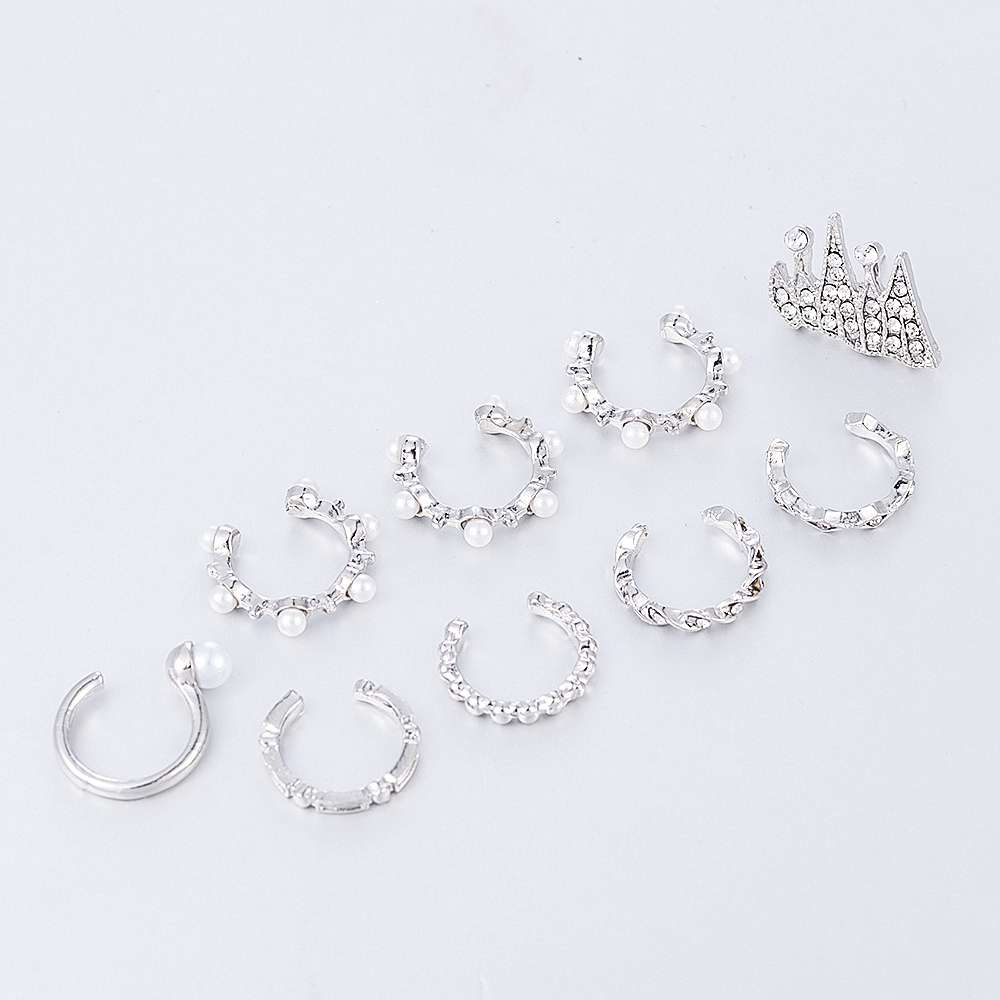 Bộ 9 khuyên tai tròn đính hạt ngọc trai giả hợp thời trang