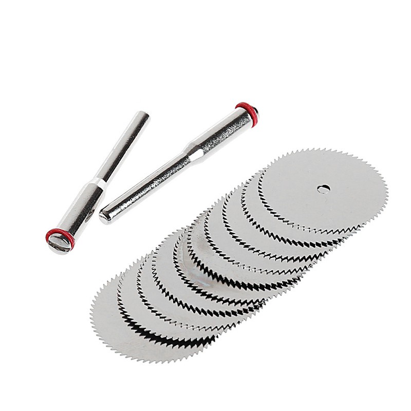 Bộ 10 lưỡi cưa đồ gỗ 25mm + 2 Trục gắn đĩa lưỡi cưa cho máy khoan đa năng Dremel