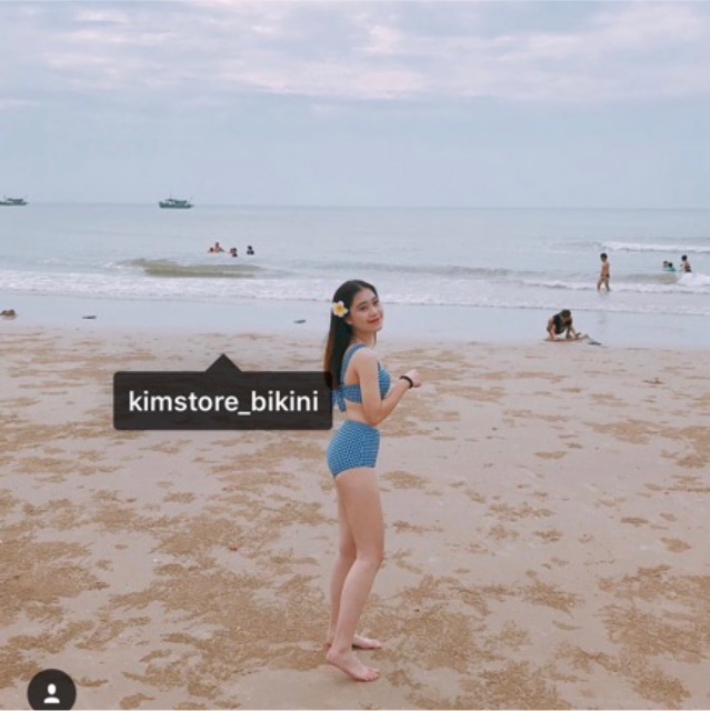 Đồ bơi 2 mảnh cạp cao họa tiết kẻ caro xanh (kèm video ảnh thật và feeback) - Kimstore_bikini