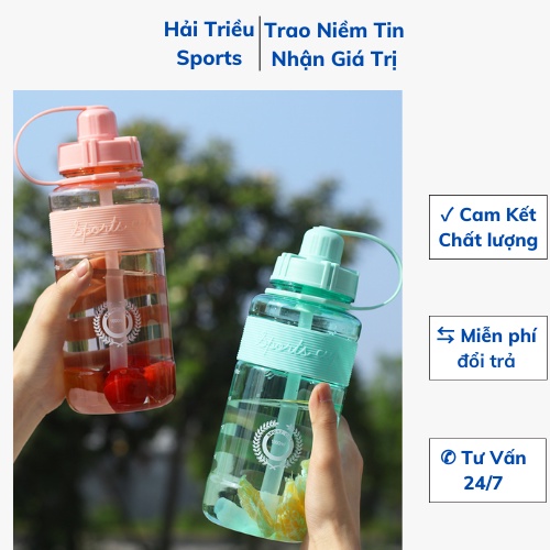 Bình nước 1L 1.5L/2L màu trơn đựng nước đi tập thể dục Hải Triều Sports