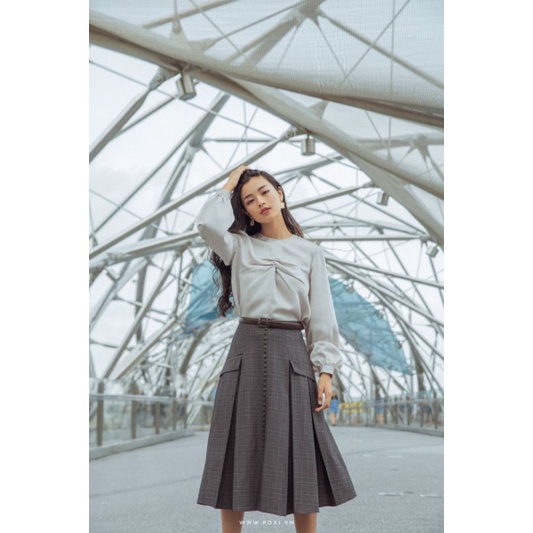 Áo sơ mi voan lụa xám POXI newtag size S hàng vợt sale