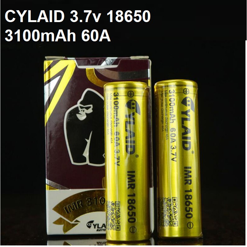 Bộ 2 pin sạc Lithium 18650 CYLAID dung lượng cao 3100mah 60A