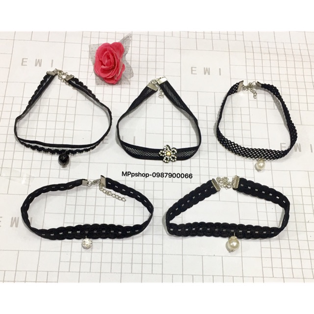 Combo 5 bộ vòng cổ choker 5 kiểu mặt vòng , dây vòng khác nhau