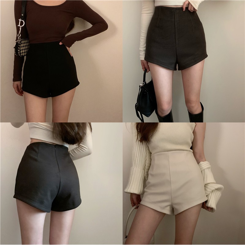 Cocory vn Quần ngắn lưng cao màu trơn gợi cảm cho nữ