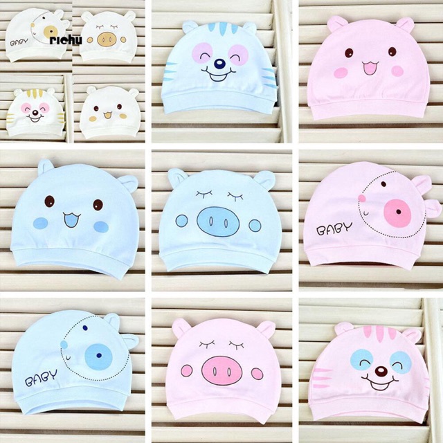 Mũ cotton loại 1 hàng chuẩn đẹp cho bé từ 0-4 tháng