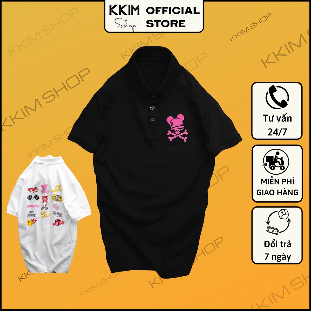 Áo Polo Bad Rabbit Full Size Nam Nữ, chất Thun Cá Sấu Poly Thái, Áo có cổ trắng đen, cổ trụ Unisex  KKim Shop