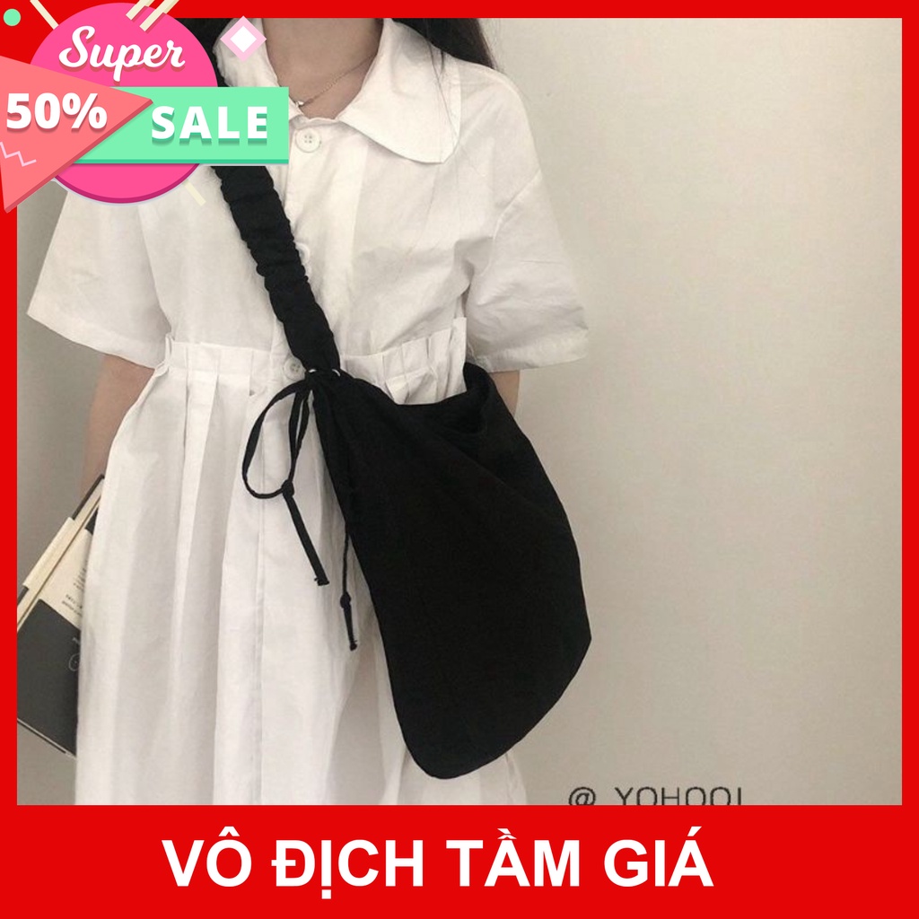 TÚI TOTE ĐEO CHÉO DÂY RÚT [CÓ KHÓA &amp; TÚI CON] - VẢI CANVAS MÀU TRẮNG