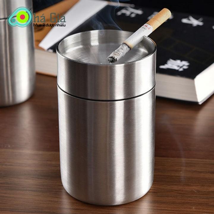 Gạt Tàn Thuốc Inox Thiết Kế Nắp Đậy Chống Bay Tàn Tro, Cao Cấp, Sang Trọng, Trang Trí Phòng Khách