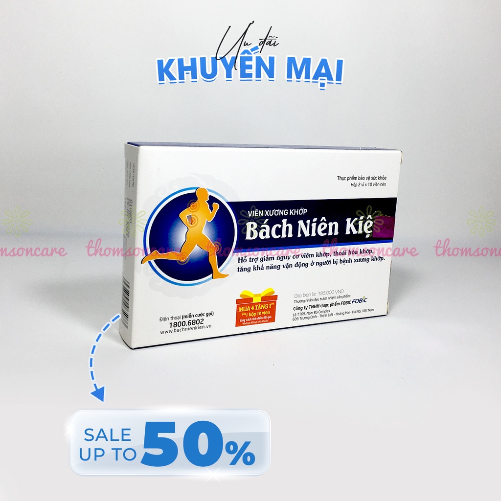 Bách niên kiện mua 4h tặng 1h bằng tem tích điểm giảm đau nhức xương khớp, thoái hóa khớp từ thảo dược hộp 20 viên