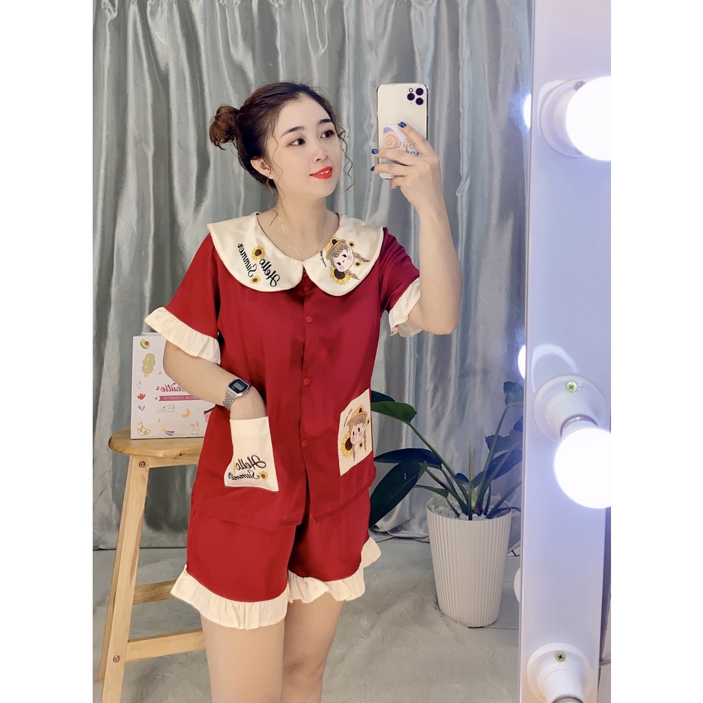 Đồ bộ đùi pijama, bộ đồ ngủ nữ [FREESHIP] cao cấp,in trên cổ áo,chất vải mền mịn, mặc thoáng mát size 48kg- 56kg
