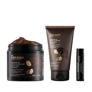 Combo 3 sản phẩm cà phê tẩy da chết Đắk Lắk Cocoon Cơ thể 200ml + Da mặt 150ml + Môi 5g