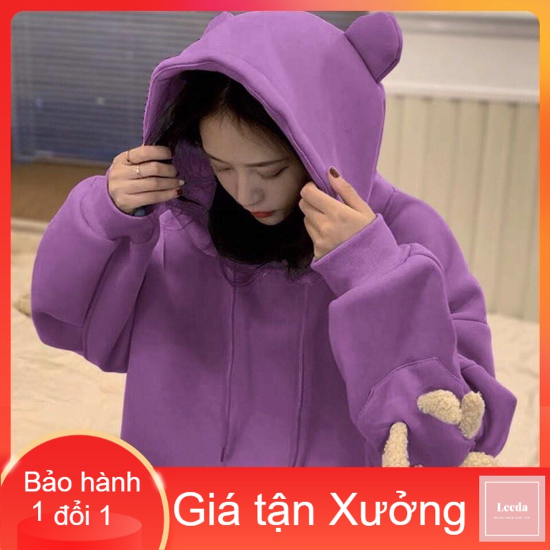 Áo hoodie có tai +gấu bông ở tay HSU1 , áo thun nam nữ, áo thun dài tay, sét bộ mặc ở nhà - LEEDA