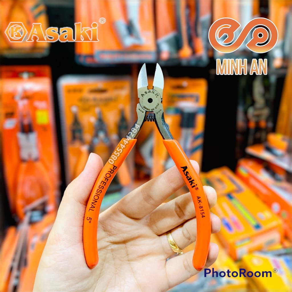 Kìm điện tử kiểu Nhật [CHÍNH HÃNG] Asaki AK-8154 5 inch, kìm cắt dây điện mini mũi vát chéo, kềm cắt mạch điện tử 125mm