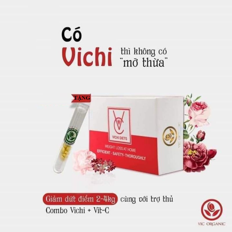 Giảm cân Vichi Diets giảm béo an toàn giảm mỡ hiệu quả hộp 49 viên Tặng 1 ống Vit C Siết eo