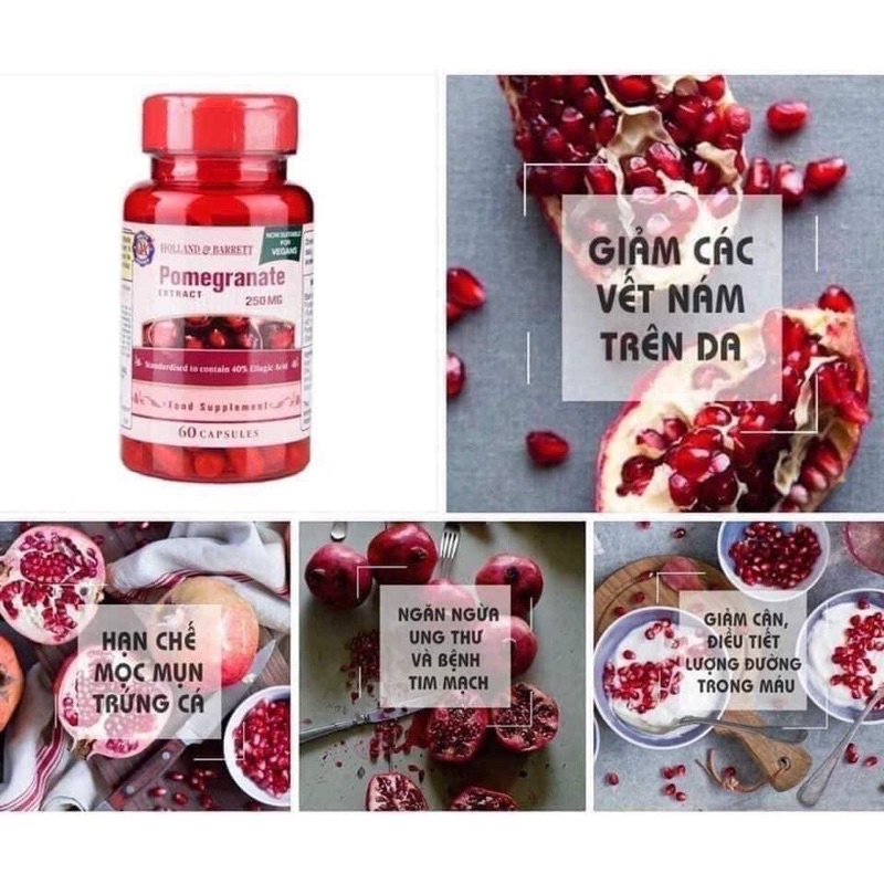 Viên uống chống nắng, trắng da tinh chất lựu đỏ H&amp;B Pomegranate 250mg lọ 60 viên