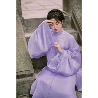 Áo tấc vải tơ sống thêu hoa nhí màu tím | Việt Phục Nguyên An