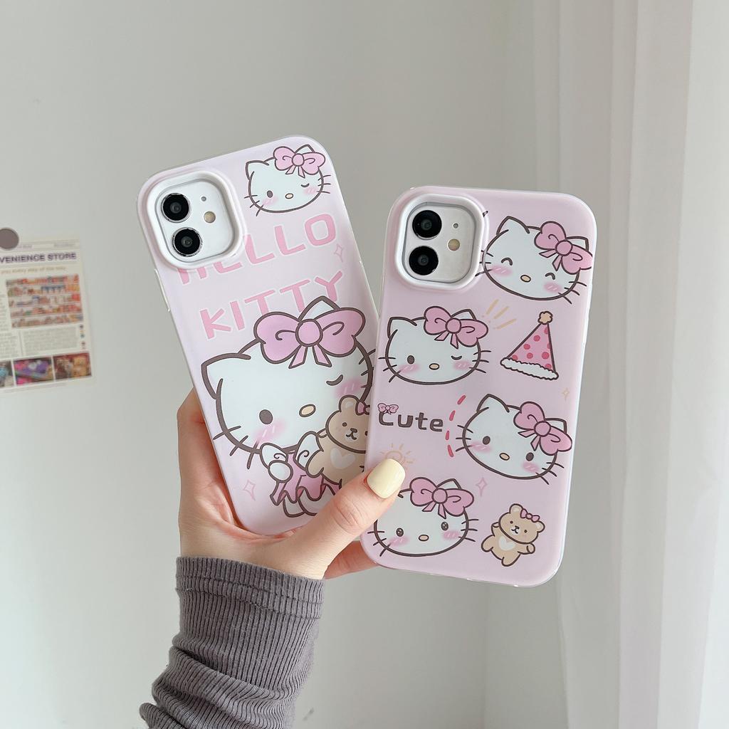 Ốp Điện Thoại Viền Cong in Hình Hello Kitty 3 Trong 1 Cho IPhone 13Promax 12 11 7plus X XS XR XSMAX 8 7